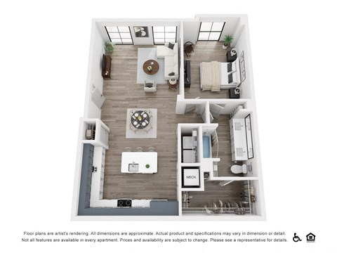 Floor plan for 1 bed, 1 bath, 1010 sqft